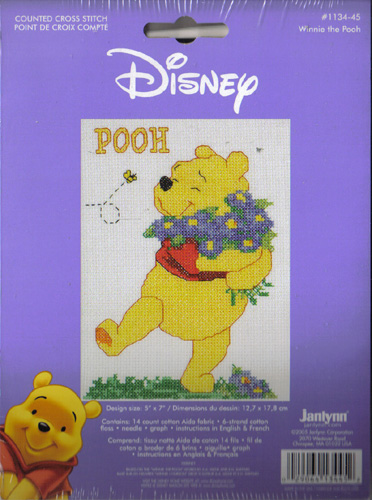 Winnie the Pooh w flowers Counted Cross Stitch Kit